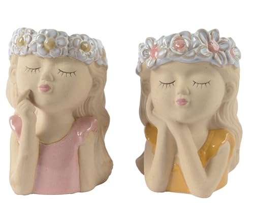 Blumentopf Blumenmädchen 16cm Steingut 1 Stück Sortiert - Pflanztopf Übertopf - Blumenübertopf Pflanzentopf Frauenkopf - Pflanzkopf Dekotopf Figur von Decoris