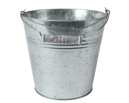 Blumentopf Eimer Zink 11x10cm Innen & Außen 1 Stück - mit Holzgriff - Balkon und Terrasse - Übertopf Klein Metall - Pflanzentopf Gartendeko - Blumenübertopf Topf Deko von Decoris