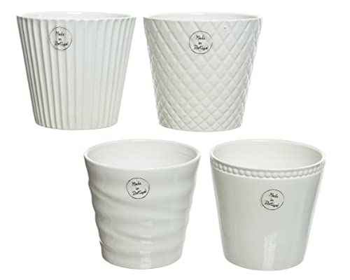 Blumentopf Keramik 13cm x 1 Stück Sortiert Steingut Pflanzentopf Dekotopf Übertopf weiß von Decoris