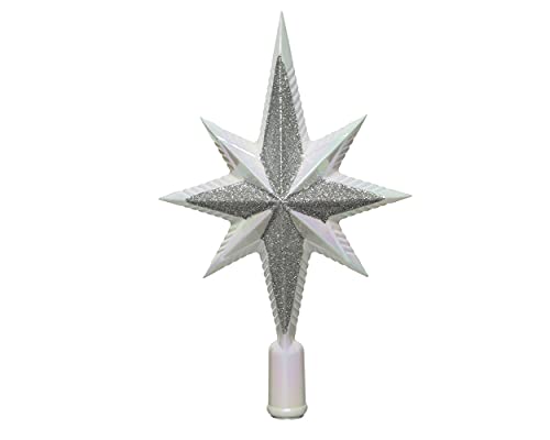 Christbaumspitze Kunststoff 25cm Stern mit Glitzer Weihnachtsbaumspitze weiß iris von Decoris