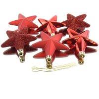 Decoris - Bruchfeste Weihnachtsanhänger Stern Christmas Red rot ø 7,5 cm aus Kunststoff - 6er Set von Decoris