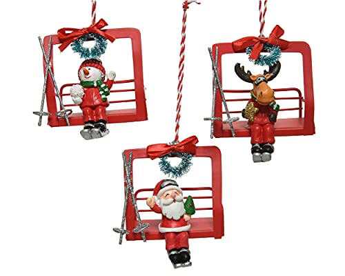 Decoris Christbaumschmuck 8cm x 1 Stück Sortiert Seilbahn Weihnachtsmann Schneemann Rentier Bergbahn rot von Decoris