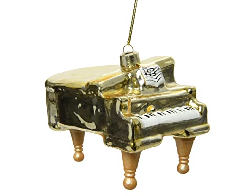 Decoris Christbaumschmuck Glas 10cm Klavier Musikinstrumente Weihnachtskugeln mundgeblasen hellgold Gold von Decoris