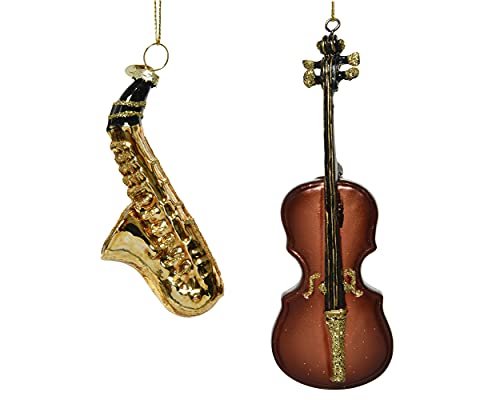 Decoris Christbaumschmuck Glas 12cm 2er Set Geige Saxophon Instrumente Weihnachtskugeln braun Decoris Christbaumschmuck Glas 12cm 2er Set Geige Saxophon Instrumente Weihnachtskugeln braun von Decoris