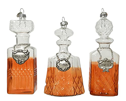 Decoris Christbaumschmuck Glas 12cm x 1 Stück Sortiert Tequila Bourbon Karaffen Weihnachtskugeln klar braun von Decoris