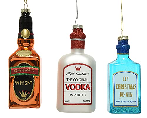 Decoris Christbaumschmuck Glas 12cm x 3 Stück Set Schnapsflaschen Weihnachtskugeln Vodka Gin Whiskey Decoris Christbaumschmuck Glas 12cm x 3 Stück Set Schnapsflaschen Weihnachtskugeln Vodka Gin Whiskey von Decoris