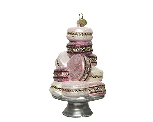 Decoris Christbaumschmuck Glas 14cm Macaronturm mundgeblasen Weihnachtskugeln rosa braun von Decoris