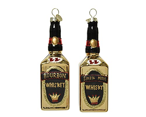 Decoris Christbaumschmuck Glas 14cm x 1 Stück Sortiert Whiskey Bourbon Schnapsflaschen Weihnachtskugeln Gold von Decoris