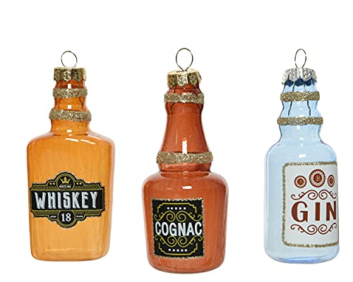 Decoris Christbaumschmuck Glas 9cm x 3 Stück Set Schnapsflaschen Weihnachtskugeln Vodka Gin Cognac Decoris Christbaumschmuck Glas 9cm x 3 Stück Set Schnapsflaschen Weihnachtskugeln Vodka Gin Cognac von Decoris