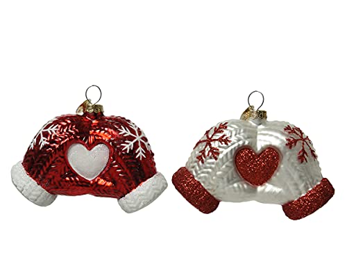 Decoris Christbaumschmuck Glas Handschuhe 9cm x 1 Stück Sortiert mit Herz Motiv rot weiß von Decoris