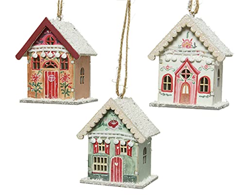 Decoris Christbaumschmuck Holz Haus klein 7cm x 1 Stück Sortiert Winterhütte beschneit Natur bunt von Decoris