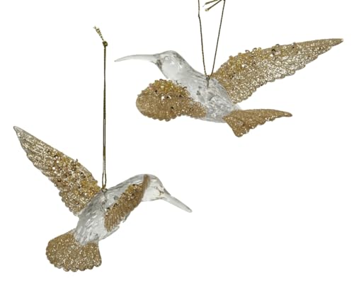Decoris Christbaumschmuck Kunststoff 11cm x 1 Stück Sortiert Kolibri Vogel bruchsicher transparent klar Gold von Decoris