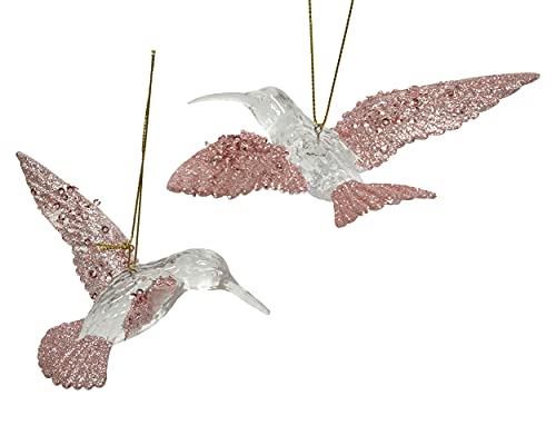 Decoris Christbaumschmuck Kunststoff 11cm x 1 Stück Sortiert Kolibri Vogel bruchsicher transparent klar rosa von Decoris