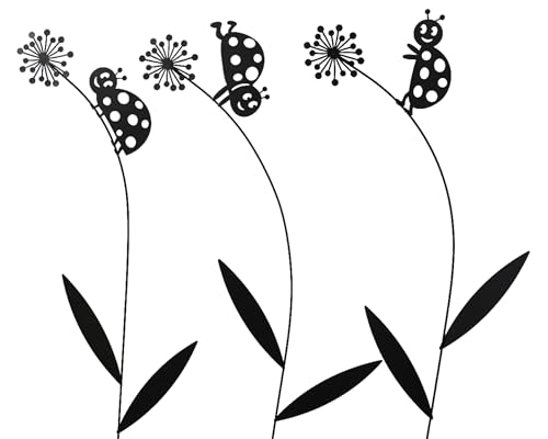 Decoris Gartenstecker Blume mit Käfer 32x59cm Metall 1 Stück Sortiert - Outdoor Gartendeko Beetdeko für Garten - Blumenstecker Pflanzenstecker Metalldeko Außendeko Gartenschmuck - Schwarz von Decoris