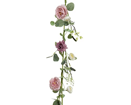 Decoris Kunstblumen Girlande 150cm Rosengirlande künstliche Blumen Blumengirlande Dekoblumen Hängedeko rosa von Decoris