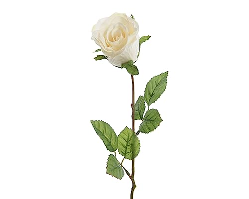 Decoris Kunstblumen Rose 45cm x 1 Stück Creme künstliche Blumen Hochzeit Polyester ideal für Vase - Seidenblumen Seidenrosen schöne Dekoration für Ihr Zuhause - Kunstrosen von Decoris