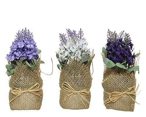 Decoris Mini Kunstblumen Veilchen im Topf 17cm x 1 Stück sortierte Kunstpflanze mit Juteband von Decoris