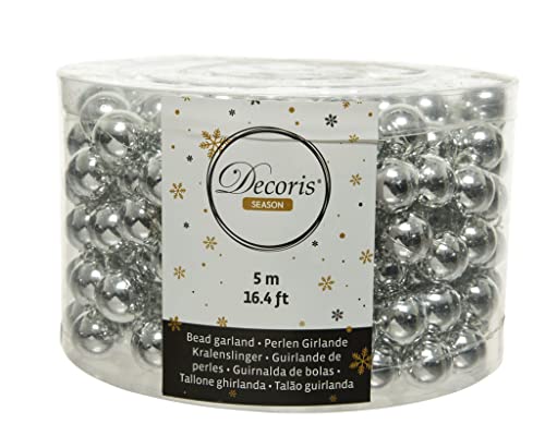 Decoris Perlenkette 14mm x 5 Meter Weihnachtsbaum Deko Christbaumschmuck Silber von Decoris