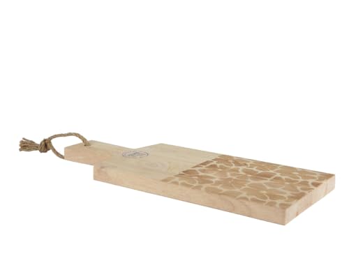 Decoris Schneidebrett 38x16cm Holz Mangoholz rechteckig mit Griff - Holzschneidebrett für Küche zum Aufhängen - Holztablett mit Blumenmuster zum Servieren - Küchenbrett Servierbrett - Natur Braun von Decoris