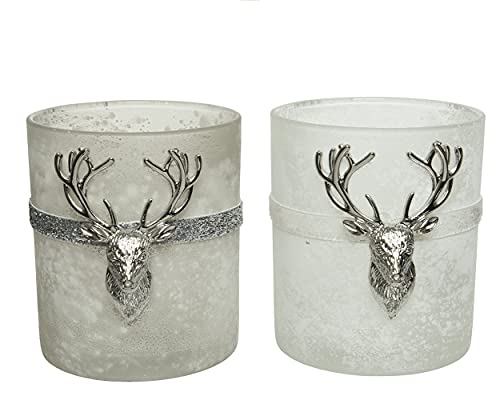Decoris Teelichthalter Glas mit Hirsch 10cm x 1 Stück Sortiert Teelichtgläser weiß grau Decoris Teelichthalter Glas mit Hirsch 10cm x 1 Stück Sortiert Teelichtgläser weiß grau von Decoris