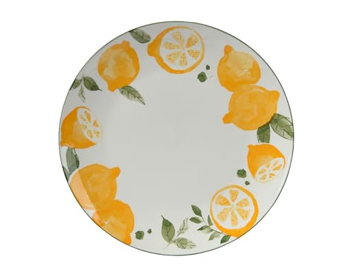 Decoris Teller 26cm Porzellan mit Zitronen Motiv - Essteller Speiseteller Servierteller - Küchengeschirr Essgeschirr Tafelgeschirr - Sommer Geschirr Weiß Gelb von Decoris