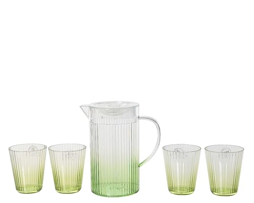 Decoris Trinkgläser mit Kanne Kunststoff - 5er Set Trinkgeschirr Gläser & Krug - Gläserset mit Karaffe - Trinkbecher Wassergläser Saftgläser Limonadengläser - Transparent Grün von Decoris