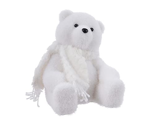 Decoris Weihnachtsfigur Kunststoff 20cm Eisbär mit Schal sitzend flauschig Weihnachtsdeko weiß von Decoris