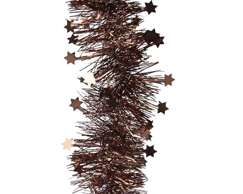 Decoris Weihnachtsgirlande 2,7m x 9cm mit Sternen - Lametta Girlande - Sternengirlande Lametta guirl. PVC d9l270 cm esprss kerst - Espressobraun von Decoris