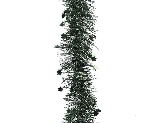 Decoris Weihnachtsgirlande 2,7m x 9cm mit Sternen - Lametta Girlande - Sternengirlande Lametta guirlande PVC d9l270 cm groen kerst - Piniengrün von Decoris