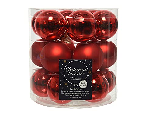 Decoris Weihnachtskugeln Glas 4cm x 18 Stück kleine Christbaumkugeln rot von Decoris