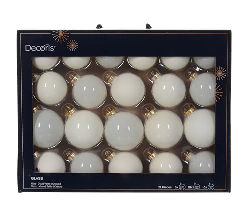 Decoris Weihnachtskugeln Glas 5-7cm 21er Set - matt & glänzend & transparent - Christbaumkugeln Weihnachtsbaumkugeln für Weihnachtsbaum - Kerstbal Glas d7 cm wolwit Ass 21st I kerst Wollweiss von Decoris