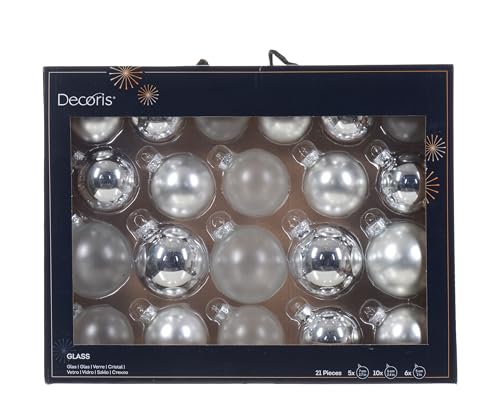 Decoris Weihnachtskugeln Glas 5-7cm 21er Set - matt & glänzend & transparent - Christbaumkugeln Weihnachtsbaumkugeln für Weihnachtsbaum - Kerstbal Glas d7 cm zilver Ass 21st kerst Silber von Decoris