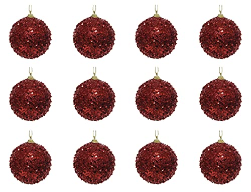 Decoris Weihnachtskugeln Kunststoff 8cm x 12 Stück bruchfest Perlen Glitzer Christbaumkugeln weihnachtsrot von Decoris