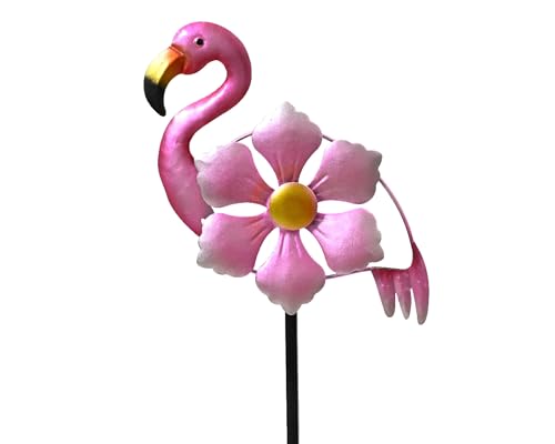 Dekofigur Flamingo mit Blume 79cm Metall - Wetterfester Outdoor Gartenstecker - Außendeko Metallstecker Tierfigur - Gartendeko Metallfigur Außenbereich - Rosa von Decoris