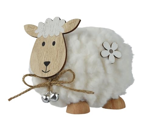 Dekofigur Schaf mit Glöckchen 8x11cm Holz Textil - Dekoschaf zum Stellen - Osterschaf als Osterdeko Osterschmuck - Tierfigur Schäfchen Frühlingsdeko - Natur Weiß von Decoris