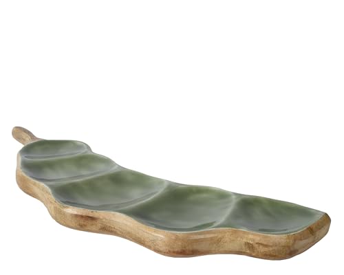 Dekoteller Holz in Bohnen Form 50cm - Dekoschale aus Mangoholz Natur Braun Grün - Dekotablett Tischdeko Wohnzimmer - Tisch Dekoration Holzteller Holztablett von Decoris