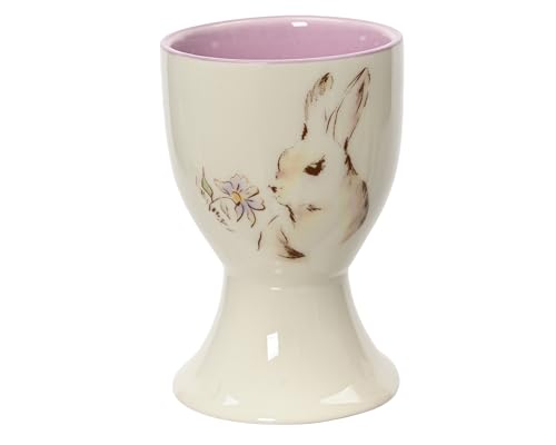 Eierbecher Porzellan Motiv Hase 7,5cm - Eierhalter Keramik Creme Weiß Rosa - Frühstücksgeschirr zu Ostern - Ostergeschirr mit Tiermotiv - Ostergeschenk - Eier Becher als Geschenk von Decoris