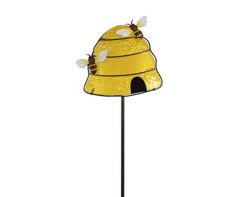 Gartenstecker Bienenstock Metall 86cm - Indoor & Outdoor Blumenstecker für Garten Balkon - Pflanzenstecker Deko Blume als Gartendeko Außendeko Gartenschmuck - Gelb von Decoris