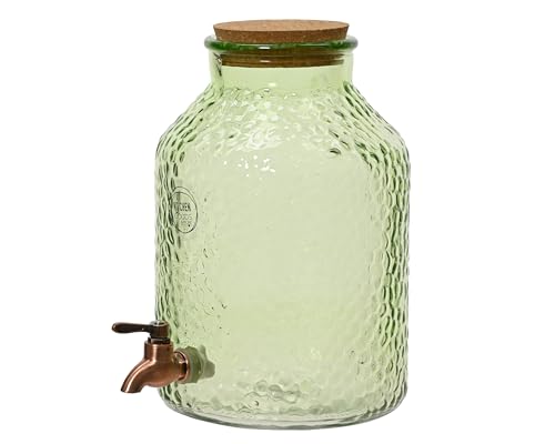 Decoris Getränkespender mit Zapfhahn 20x30cm Glas 8l - Transparenter Grün Wasserspender Kanister mit Hahn Gartenparty - Limonadenspender - Saftspender Gastro - Bowlegefäß Trinkbehälter mit Deckel von Decoris