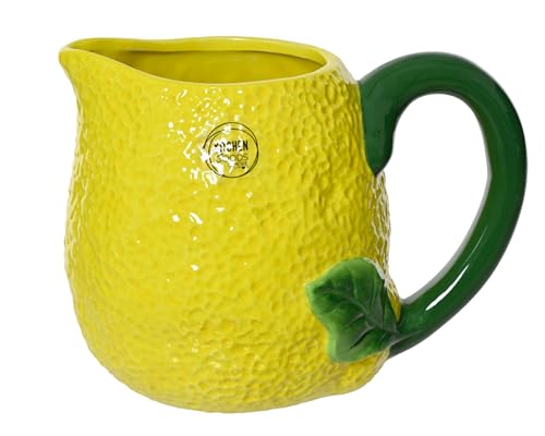Kanne 15cm Keramik in Zitronen Form - Karaffen & Krüge - Trinkgeschirr Servierkanne - Wasserkanne Saftkanne Limonadenkrug - Dekokrug Frühling & Sommer - Früchte Geschirr Gelb Grün von Decoris
