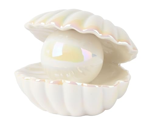 Muschel mit Perle Deko Maritim 10x8cm Porzellan - Dekofigur Dekomuschel - Keramikmuschel Dekoidee Geschenkidee - Tischdeko Meeresdeko Stranddeko Muscheldeko - Weiß Perlmutt von Decoris