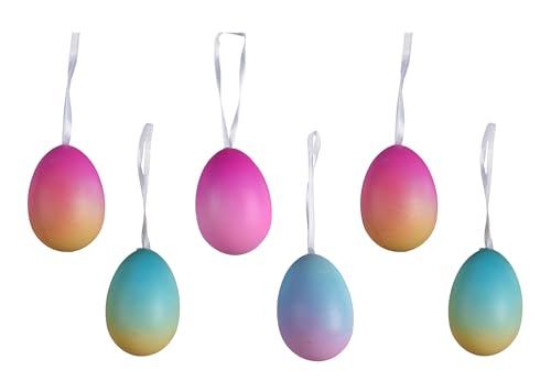 Ostereier zum Aufhängen 6cm 6 Stück - Plastikeier mit Aufhänger - Kunststoff Deko Eier für Ostern Frühling - Kunststoffeier als Osterdeko Hängedeko Frühlingsdeko bruchfest - Pink Blau von Decoris