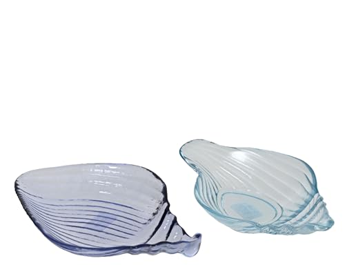 Schale 20x11x5cm Glas in Muschel Form 1 Stück sortiert - lebensmittelecht - Servierschale Salatschale Müslischale Dekoschale - Dessertschale für Snacks Eis Obst - Maritimes Geschirr - Blau Transparent von Decoris