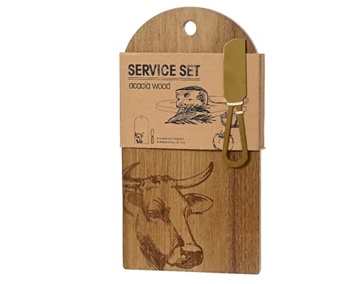 Schneidebrett mit Messer 28x15cm Holz Metall mit Kuh Motiv - Käsebrett mit Käsemesser Set - Frühstücksbrett aus Akazienholz - Holzbrett für Käse Brotzeit Vesper Frühstück Abendbrot - Geschenkset Schneidebrett mit Messer 28x15cm Holz Metall mit Kuh Motiv - Käsebrett mit Käsemesser Set - Frühstücksbrett aus Akazienholz - Holzbrett für Käse Brotzeit Vesper Frühstück Abendbrot - Geschenkset von Decoris