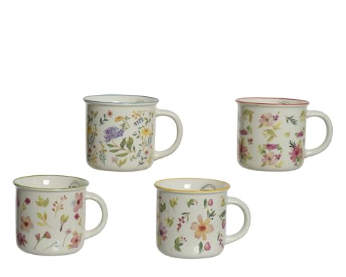 Tasse Blumen Muster 12cm x 1 Stück Sortiert - Porzellan Teetasse als Geschenk - Porzellantasse als Teebecher Kaffeetasse Kaffeebecher Geschirr - Tassen & Becher - Creme Weiß Bunt von Decoris