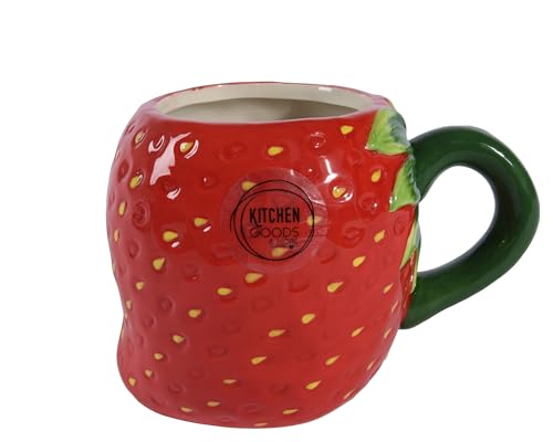 Tasse Erdbeere 14cm - Keramik Teetasse in Erdbeer Form - Erdbeertasse Keramiktasse als Teebecher Kaffeetasse Kaffeebecher Geschirr - Tassen & Becher als Geschenk im Sommer - Rot von Decoris