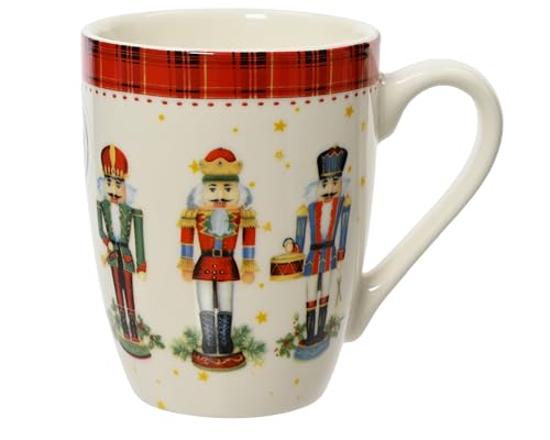 Tasse Nussknacker Motiv 10,6cm - 350ml Porzellan Teetasse mit Henkel - Porzellantasse als Weihnachtstasse Teebecher Kaffeetasse Kaffeebecher zu Weihnachten - Tassen & Becher - Rot Weiß von Decoris