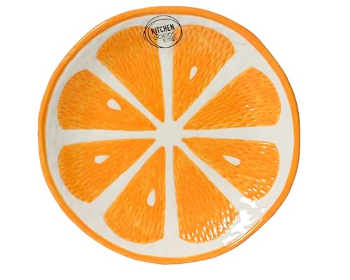 Teller 16cm Keramik im Orangen Design - Servierteller Dessertteller Kuchenteller Frühstücksteller Obstteller - Dekoteller Frühling & Sommer - Früchte Geschirr Orange Weiß von Decoris