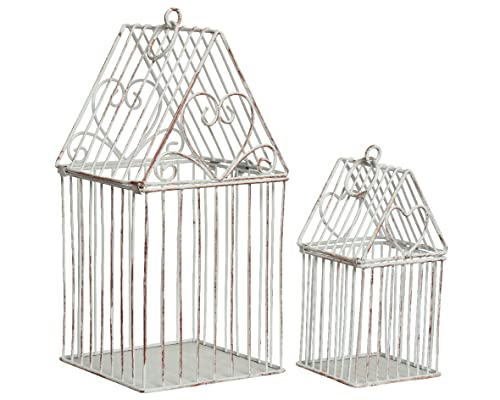 Vogelkäfig Deko 15-25cm 2er Set Metall Dekokäfig mit Herzen Antik Hochzeit Metallkäfig weiß klein von Decoris
