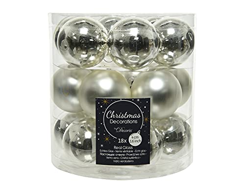 Decoris Weihnachtskugeln Glas 4cm x 18 Stück kleine Christbaumkugeln Silber von Decoris